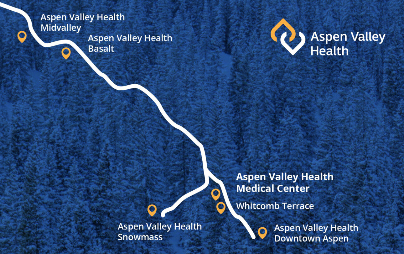 Map of Aspen Valley Health locations from Aspen through the Midvalley