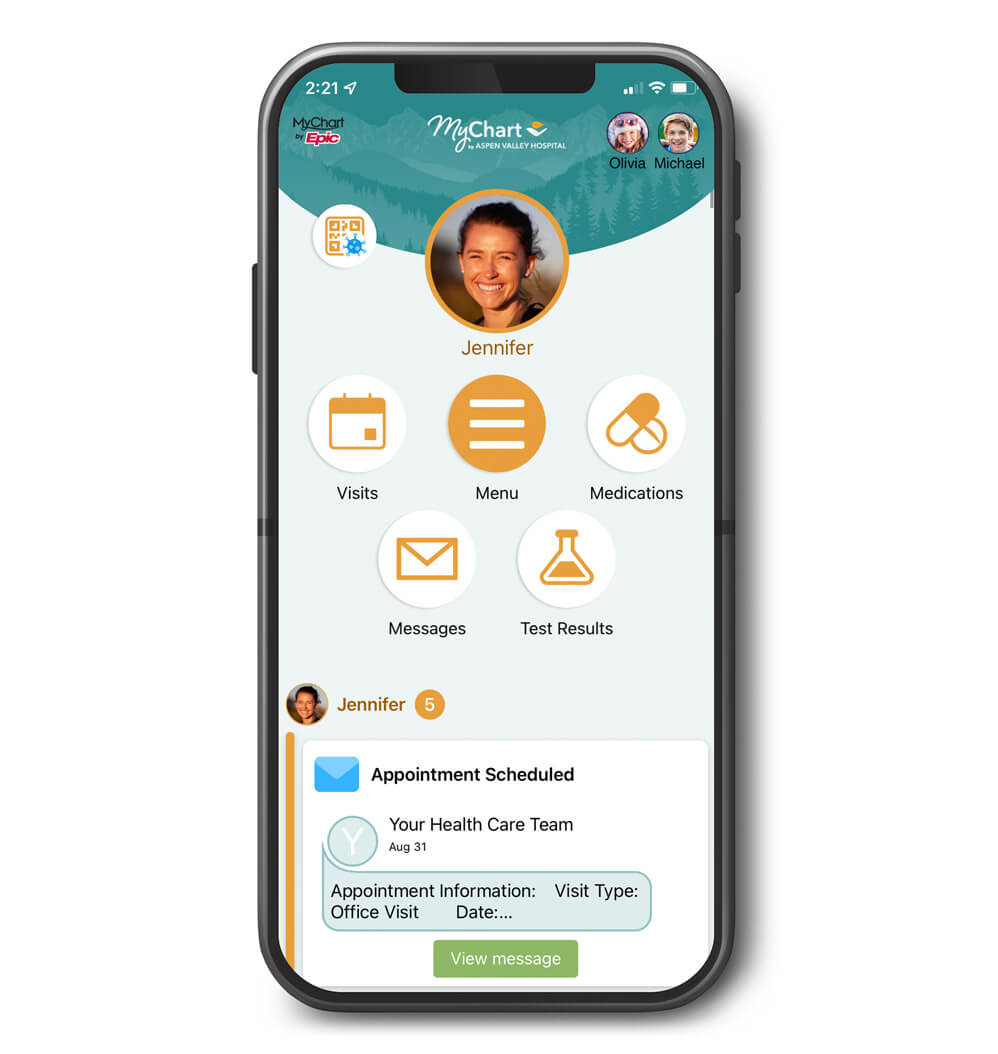Patient using the MyChart app on a smartphone